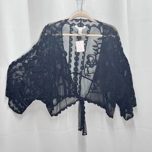 Lauren Conrad Black Floral Lace Tie Front Bolero Shrug Cover Up Sheer Size Large